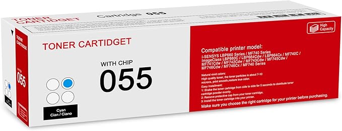 1 Pack 055 3015C001 Cyan Toner Cartridge: Compatible CRG-055 Replacement for Canon i-SENSYS LBP660 MF740 Series ImageClass LBP660C LBP664Cdw LBP664Cx MF740C MF741Cdw MF743Cdw MF746Cdw Series Printer