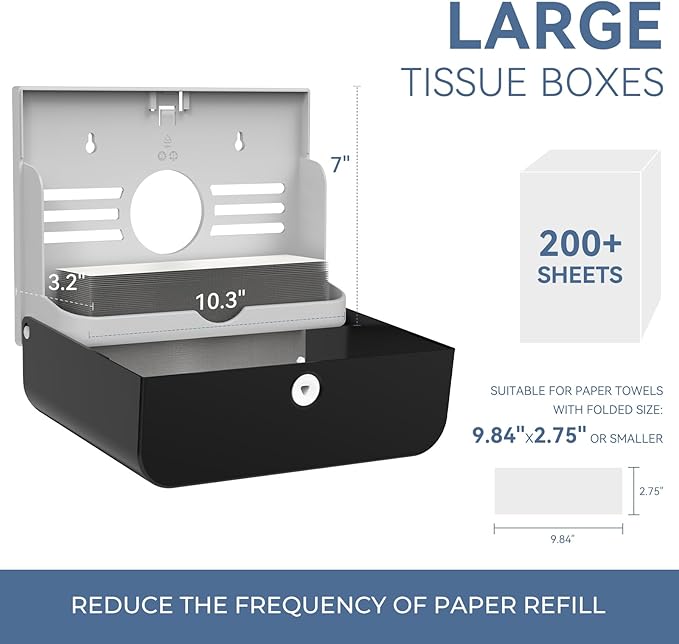 Paper Towel Dispenser Wall Mount, Adhesive No Drilling Multifold Trifold C Fold Commercial Hand Towel Dispenser,Black