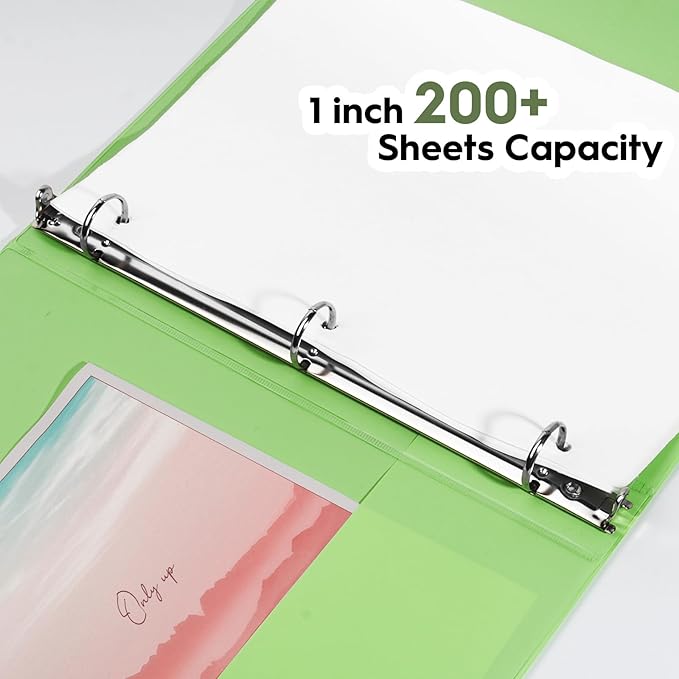 COMIX Standard 3 Ring Binder 1 inch with Clear View Cover, 1" Round Ring View Binder Holds 200 Sheets of US Letter Size Paper, 6 Pack (Light Green)