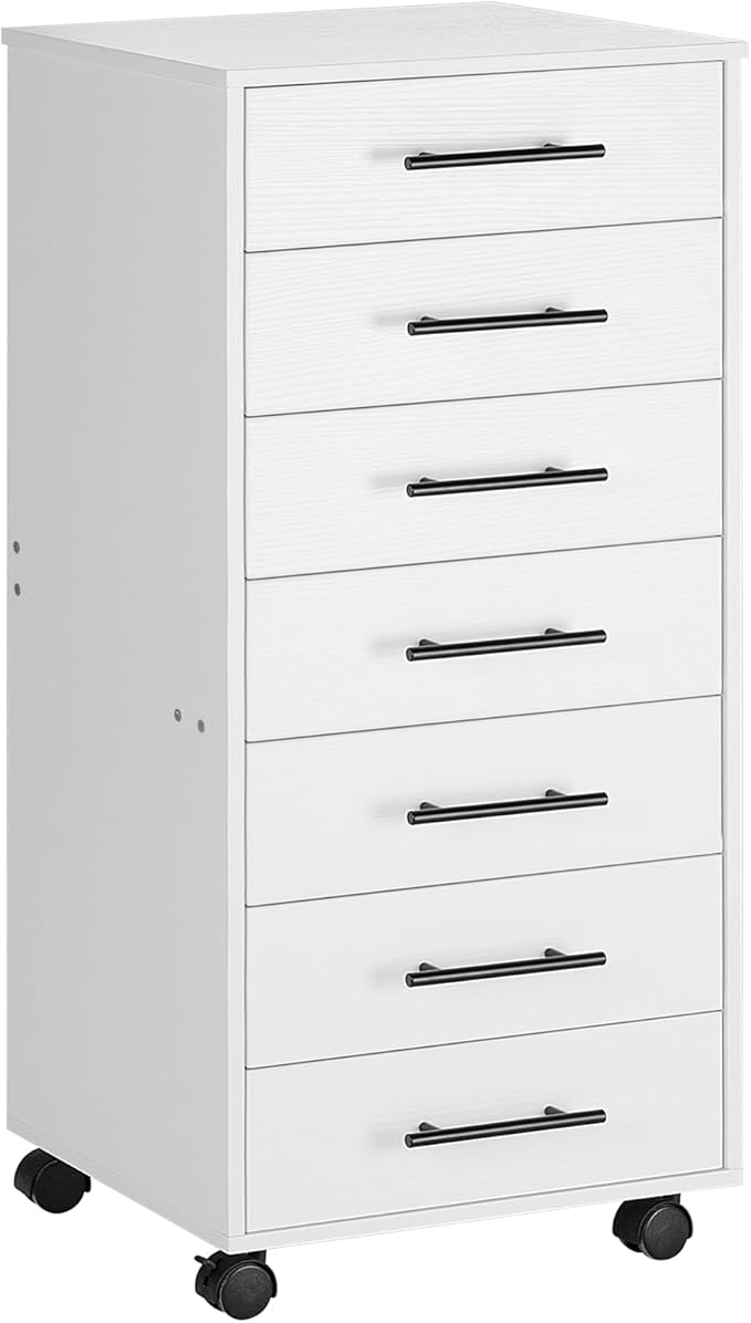 HOOBRO 7-Drawer File Cabinet, Wooden Office Cabinet with Drawers, Mobile Storage Filing Drawer for Home Office, Study, Easy Assembly, White WT07WJ01