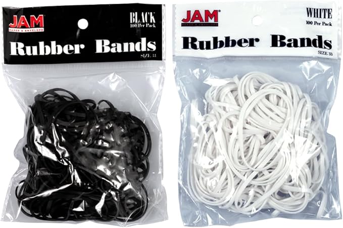 JAM PAPER Colorful Rubber Bands - Size 33 - Black & White Multi-Purpose Rubberbands - 200/Pack
