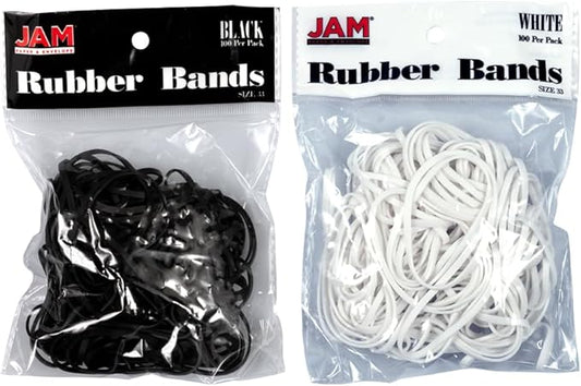JAM PAPER Colorful Rubber Bands - Size 33 - Black & White Multi-Purpose Rubberbands - 200/Pack