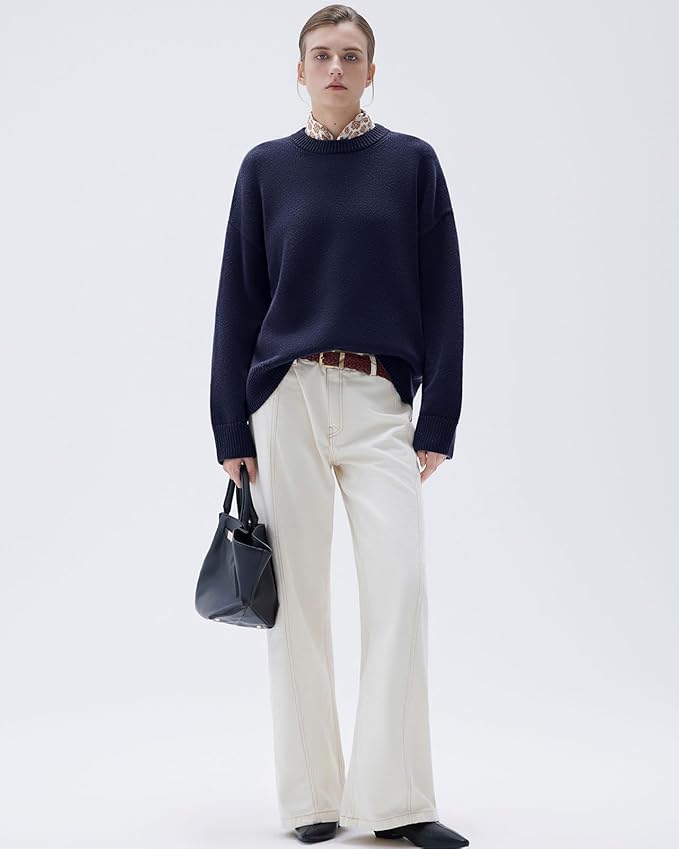 SUUKSESS Women Cashmere Oversized Long Sleeve Pullover Sweater Crew Neck Jumpers