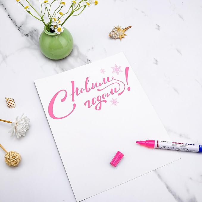 Pink Paint Markers, 2 Pack Oil-Based Waterproof Quick Dry Permanent Paint Pen Set for Rocks Painting, Wood, Fabric, Plastic, Canvas, Glass, Mugs, Metal, Tire, Stone, DIY Craft