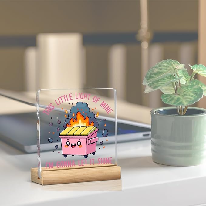 Dumpster Fire Desk Decor Accessories Funny Pink Office Decor Inspirational Coworker Gifts Acrylic Sign Plaque Table Decorations for Home Office