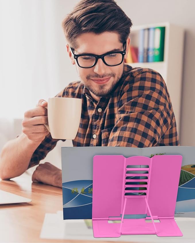 MSDADA Desk Book Stand Metal Reading Rest Book Holder Adjustable Cookbook Documents Holder Bookstands for Recipes Textbooks Tablet Music Books Birthday Gifts for Over 3 Years Old Boys Girls (Rose Red)