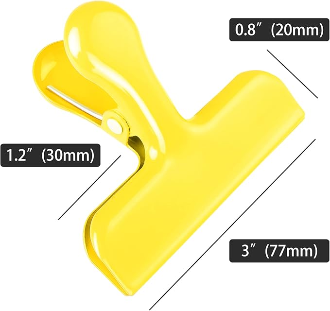 Bag Clips Heavy Duty Stainless Steel Chip Clips, Food Bags Clamp Great for Kitchen Office to Seal Coffee Bags, Paper Sheets - Pack of 8（Yellow）