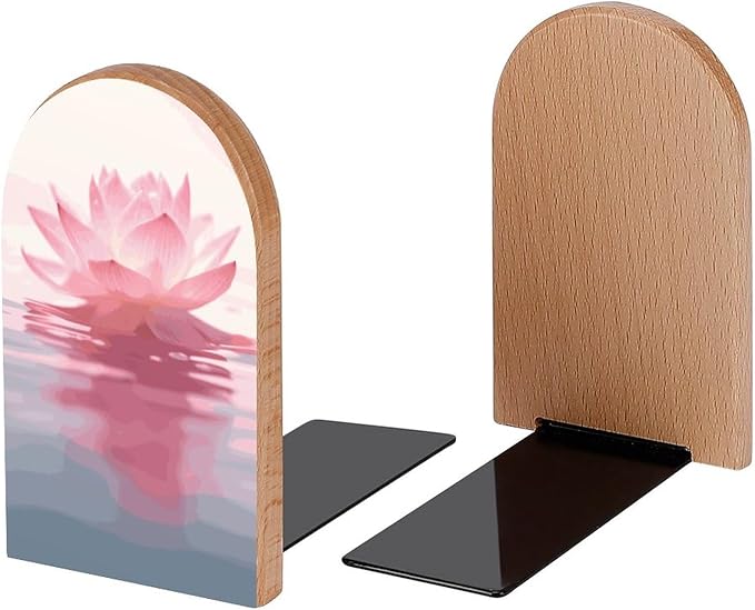 Beautiful Pink Lotus Book Ends Decorative Wood Bookends for Shelves Kids Room Desk Home Office Book Stoppers for Magazines,Books, DVDs, 1 Pair/2 Pieces(5x3.1 in)