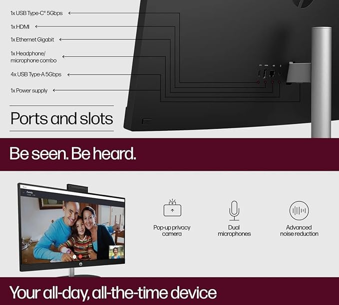HP 27" FHD Touchscreen Business All-in-One Desktop Computer, Intel 12-Core Ultra 7 155U (Beats i7-1355U), 64 GB DDR5 RAM, 2 TB SSD, Intel Iris Xe Graphics, Wired KB & Mouse, Wi-Fi 6, Windows 11 Pro