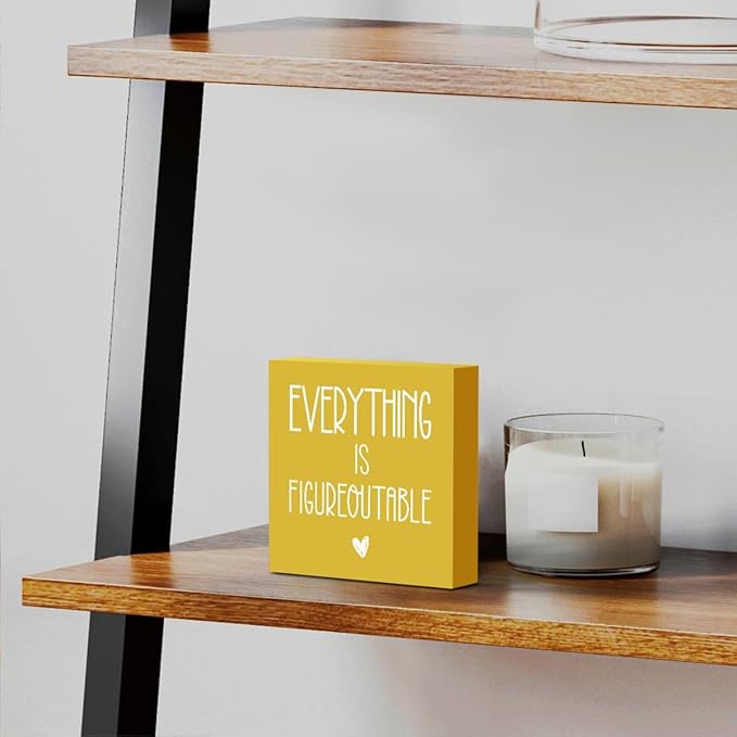 Inspirational Wooden Box Sign Office Decor Motivational Gifts Decorative Positive Affirmations Office Desk Decor for Tabletop Bookshelf Home Meeting Room Bedroom Rustic Square Wall Decor Yellow