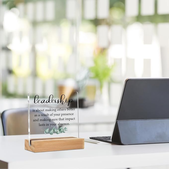 Leadership Gifts Office Decor Acrylic Sign with Wood Stand, Appreciation Gifts for Leader Boss Mentor Bedroom Living Room Desk Cubicle Table Shelf Decor, Boss Manager Gifts for Women Men