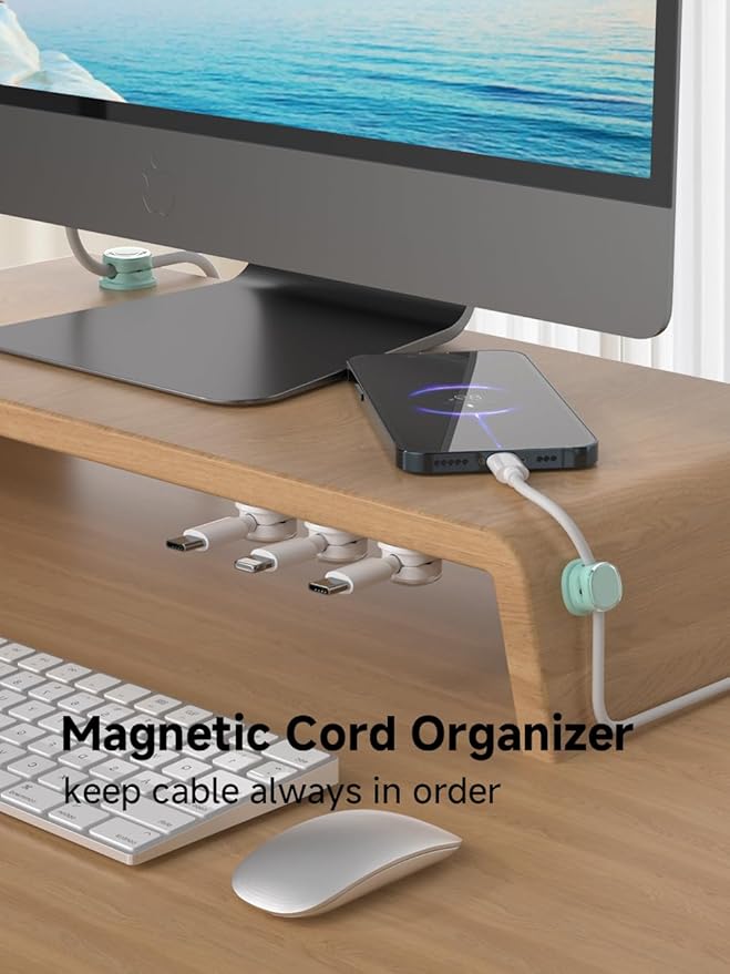 Magnetic Cable Clips, Adjustable Cord Holder Management, Adhesive Wire Keeper Organizer for Home Office Desk Phone PC Car Wall Desktop Nightstand Appliance (9-PCS White & Cyan)