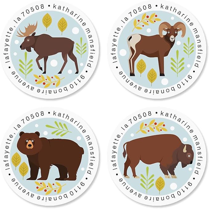 Forest Friends Round Return Address Labels (8 Designs) - Set of 144 1-1/2" Diameter Self-Adhesive, Flat-Sheet Labels