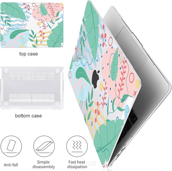 Compatible with MacBook Air 13.6 inch Case 2025 2024 2023 2022 Release A2681 A3113 A3420 Cover M4 M3 M2 Chip, Pattern Plastic Hard Shell Case Screen Film Keyboard Skin, Tropical Leaves Waves