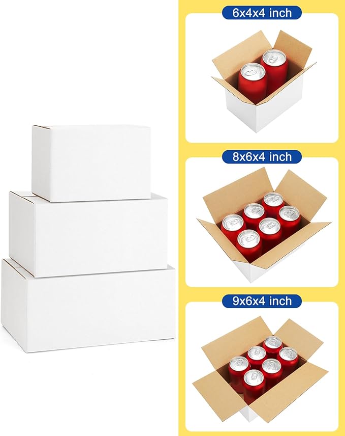 Assorted-Sizes-Shipping-Boxes-45-Pack: 6x4x4 & 8x6x4 & 9x6x4 Small-Shipping-Boxes-Mailers, White Corrugated-Cardboard-Boxes-for-Packing-Small-Business Mailing
