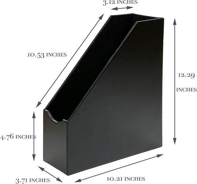 UnionBasic Magazine File Holder, Leatherette Desktop Document Organizer, Home Office Paper Holder File Storage Literature Sorter, Black