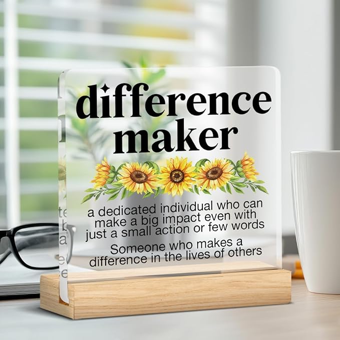 Appreciation Gifts for Women Men Coworker, Thank You Gifts for Coworker Teacher Nurse Boss Lady, Difference Maker Definition Acrylic Desk Sign Decor
