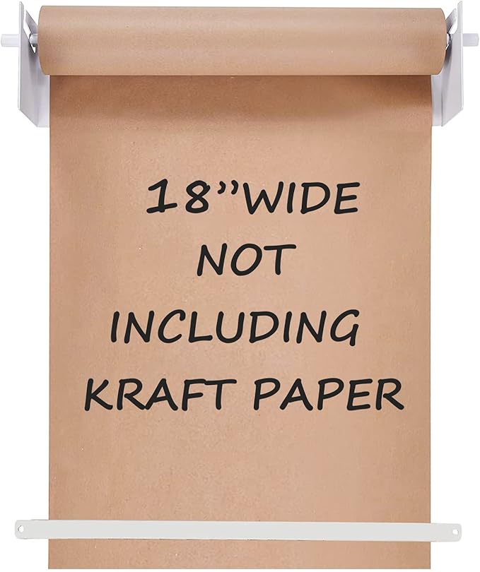 18”Kraft Paper Dispenser Holder Wall Mount, Heavy-Duty Paper Cutter Butcher Paper Dispenser to Do Lists, DIY Drawing, Taking Note, Artwork, Daily Special - White