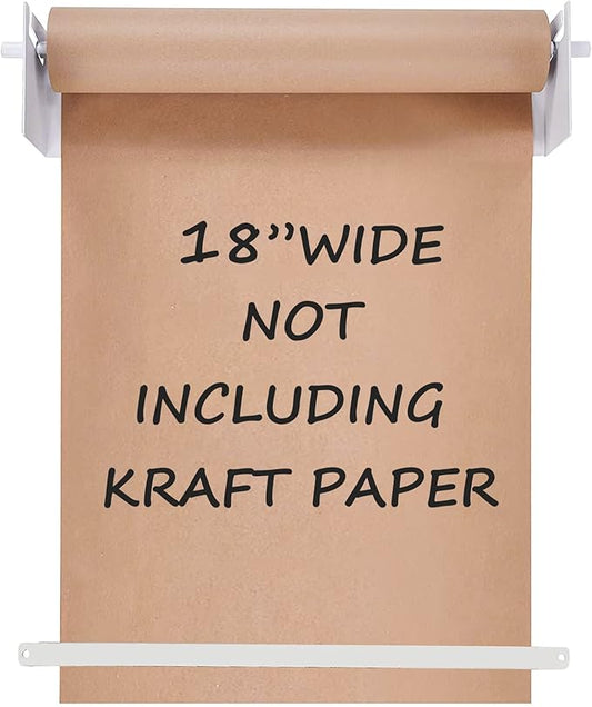 18”Kraft Paper Dispenser Holder Wall Mount, Heavy-Duty Paper Cutter Butcher Paper Dispenser to Do Lists, DIY Drawing, Taking Note, Artwork, Daily Special - White