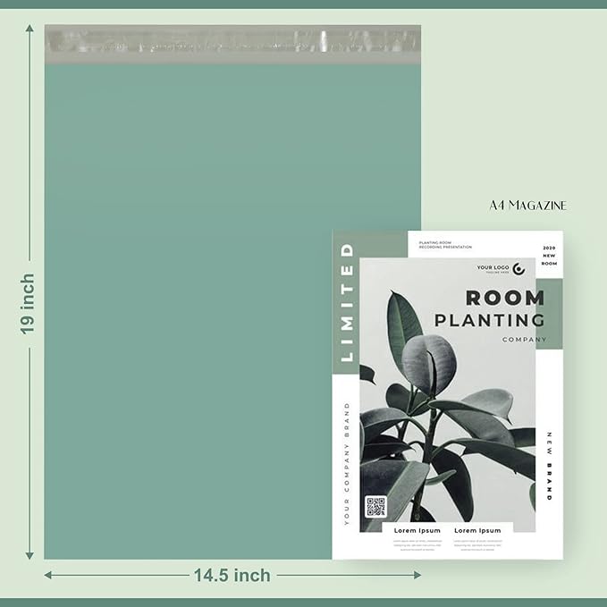 Metronic Large Poly Mailers 19x24 100Pcs, Strong Adhensive Shipping Bags for Clothing, Waterproof Mailers Bags for Small Business, Shipping Envelopes, Tear-resistant Packing Bags in Grayed Jade Green