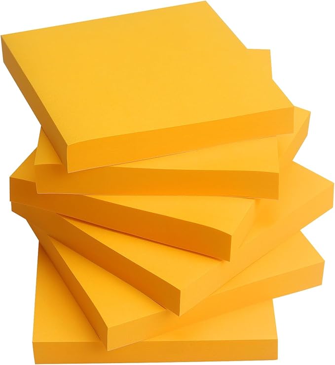 Sticky Notes 3x3 Self-Stick Notes Pads with 6 Bright Colors, Easy to Post for Office, School, Home, 6 Pads/Pack, 100 Sheets/Pad (Orange)
