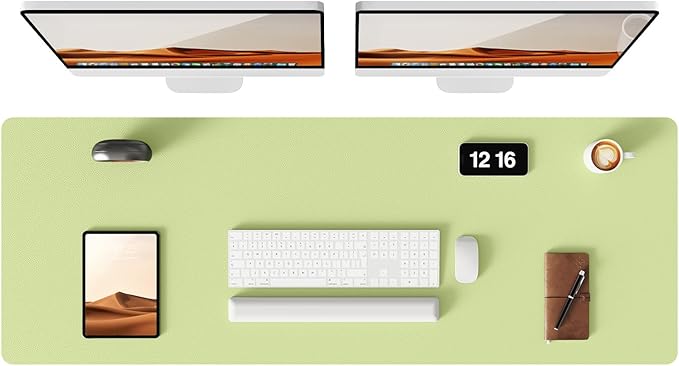 YSAGi Leather Desk Protector, Office Mat, Large Mouse Mat, Non-Slip PU Leather Blotter, Laptop Pad, Waterproof Writing Pad for Office and Home (Peak Green, 47" x 17")