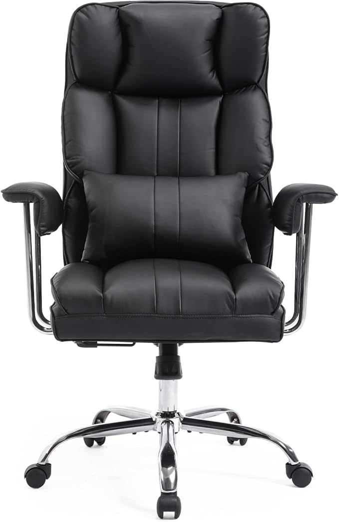 Big and Tall Office Chair 500lbs Wide Seat Executive Office Desk Chair High-Back Office Task Chair, Ergonomic Lumbar Support Computer Office Chairs for Heavy People(Black)