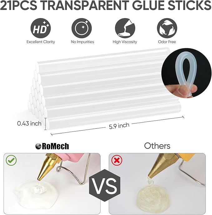 ROMECH Full Size Hot Glue Gun with 60/100W Dual Power and 21 Hot Glue Sticks (7/16"), Fast Preheating Heavy Duty Industrial Gluegun with Storage Case for Crafting, DIY and Repairs (Pink)