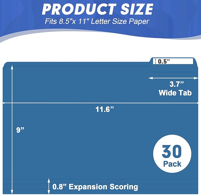 File Folder, HERKKA 30 Pack 1/3 Cut Tab File Folders, File Folders Great for Organizing and Filing, Letter Size, Navy