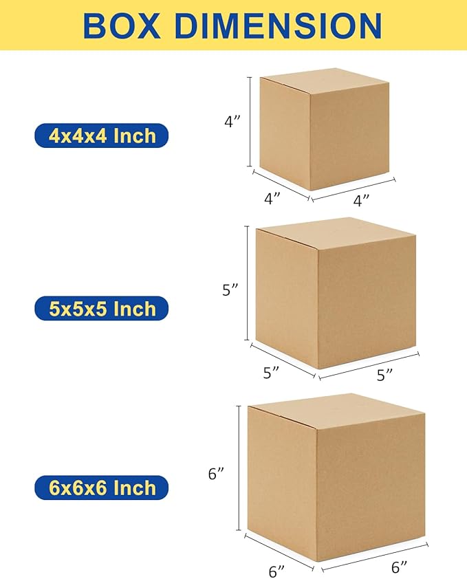 Assorted-Sizes-Shipping-Boxes-45-Pack: 4x4x4 & 5x5x5 & 6x6x6 Small-Shipping-Boxes-Mailers, Brown Corrugated-Cardboard-Boxes-for-Packing-Small-Business Mailing