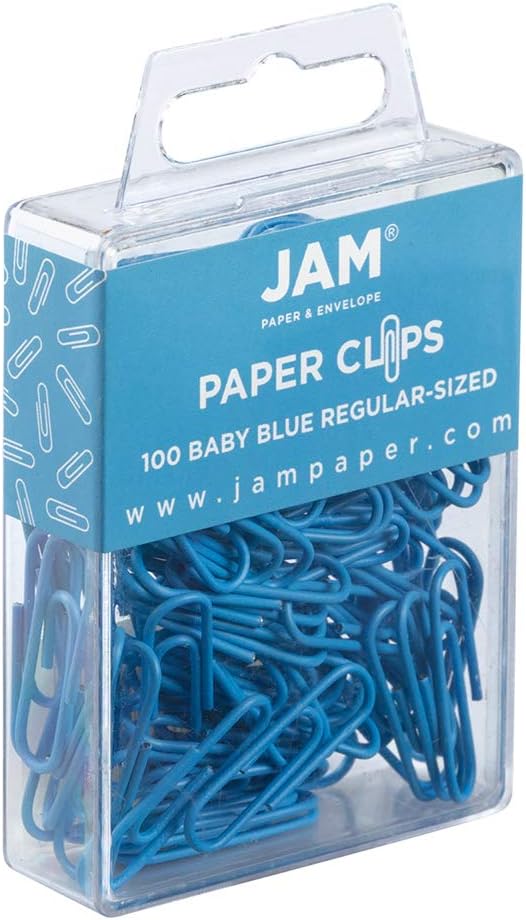 JAM PAPER Colorful Standard Paper Clips - Regular 1 Inch - Baby Blue Paperclips - 100/Pack