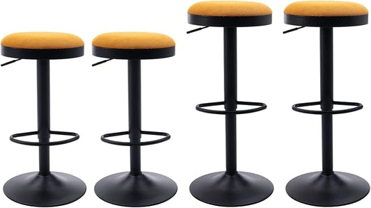Round Swivel Counter Height Bar Stools Set of 4 Modern Adjustable Barstools Backless Corduroy Bar Chairs Industrial Island Chairs with Metal Base/Footrest for Kitchen Island/Pub/Bar, Yellow