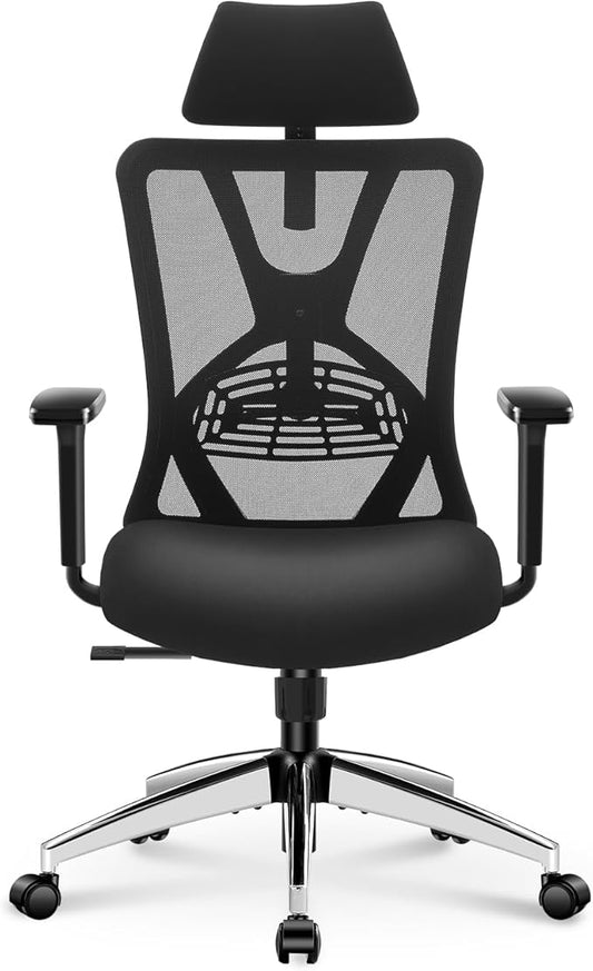 Ticova Ergonomic Office Chair - High Back Desk Chair with Adjustable Lumbar Support, Headrest & 3D Armrest - 130°Rocking Mesh Computer Chair