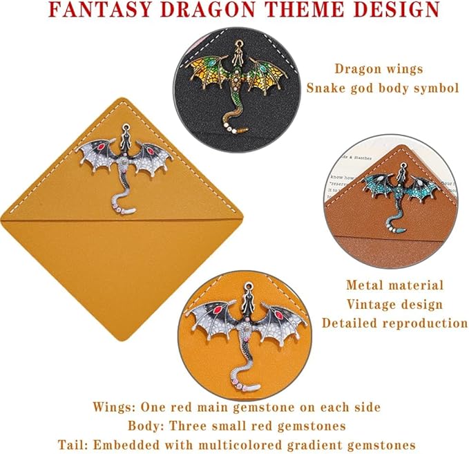 Fantasy Dragon Leather Metal Bookmark,Fourth Wing Corner Bookmarks,Book Marks for Reading Women Book Lovers Book Accessories (Dragon A)