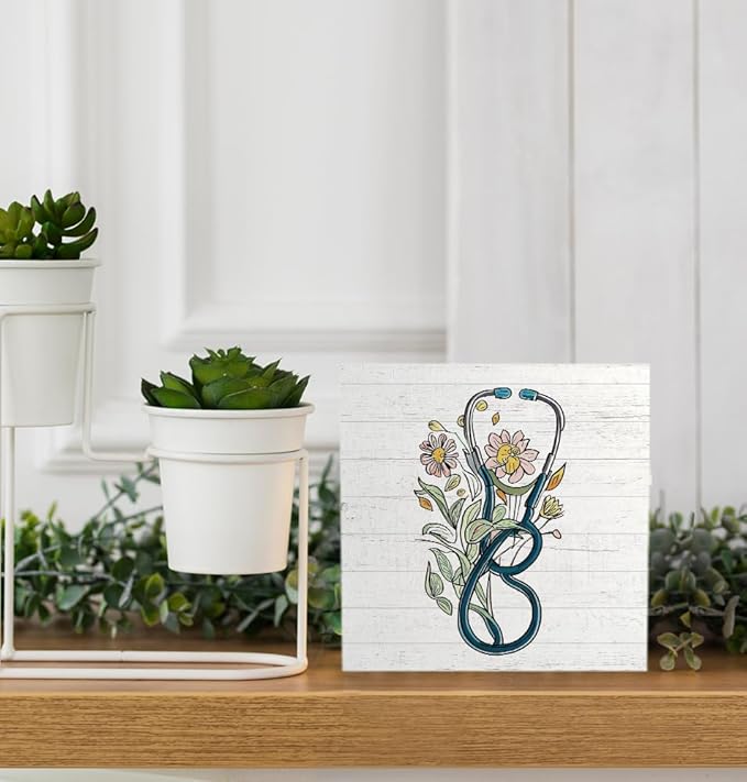 Floral Stethoscope Sign - Nurse Office Decor, Nurse Appreciation Gifts, RN Gifts, 5x5