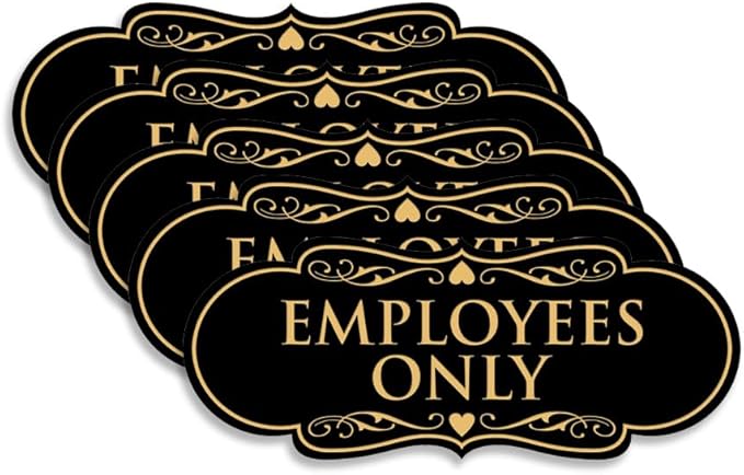 Designer EMPLOYEES ONLY Sign | Easy Installation | Office or Business Signs | Workplace Safety - Black/Gold - Large (5 Pack)