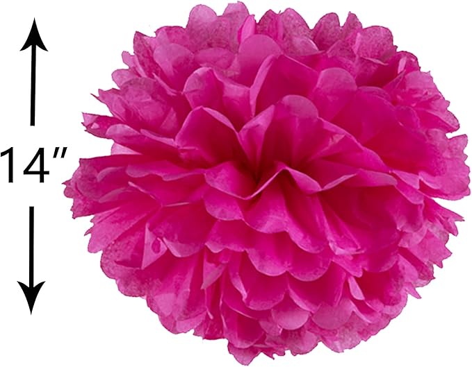 14" Hot Pink Tissue Pom Poms DIY Decorative Paper Flowers for Baby Shower Nursery Birthday Party Wedding Backdrop Home Outdoor Hanging Decorations, Pack of 10