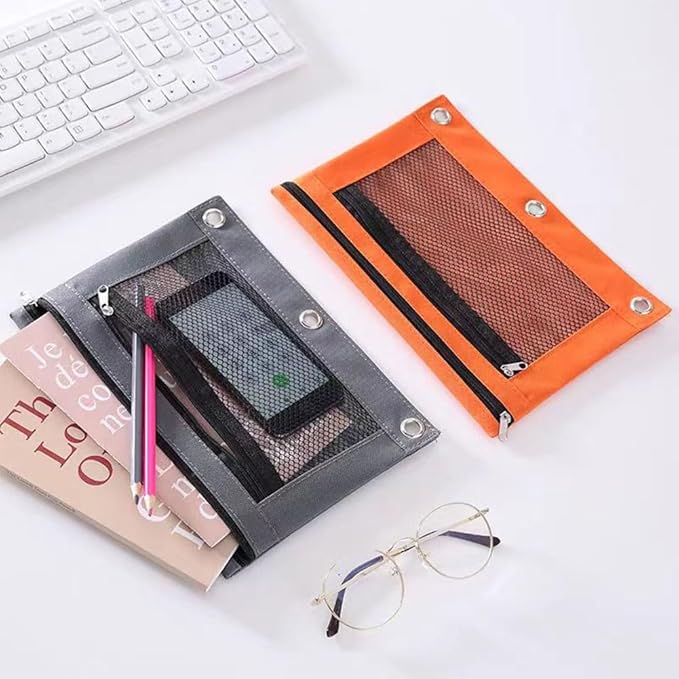 Multipurpose Binder Pencil Pouch 3 Ring Binder Pencil Bag with Clear Window – 24 Pack, Durable Oxford Fabric, 8 Assorted Colors