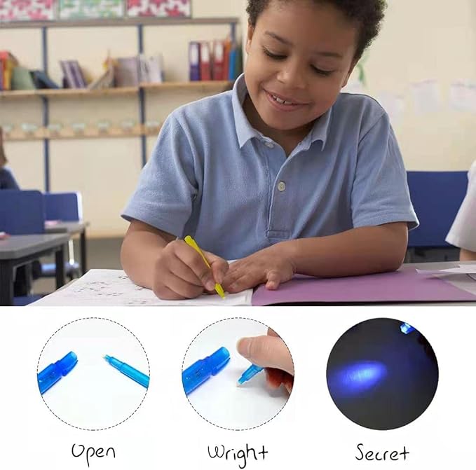 Invisible Ink Pens with Light, 10Pcs Magic Spy Pen for Secret Message, Birthday Party, and Kids Halloween Goodies Bags Toy…