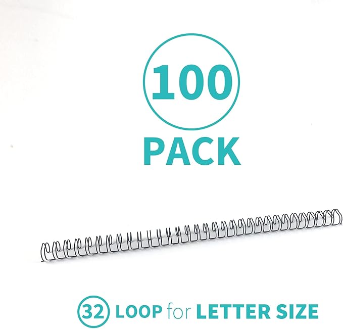 Binditek 100 Pack Double Loop Wire Binding Spines, 5/16 Inch Binding Wire for Letter size, 3:1 Pitch, 40 Sheet Capacity, 32-Loop, Black, for Students and Coworkers