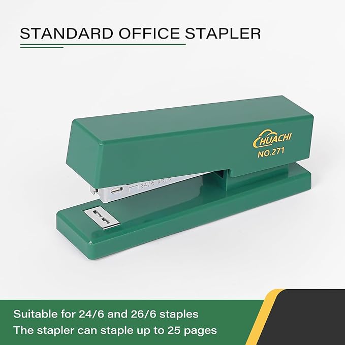 Desktop Stapler 2-Pack, Durable Office Stapler, 25 Sheet Capacity, Includes 1000 Staples for Home and Office Use (2, Green)