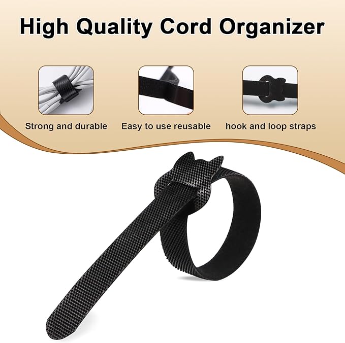 Reusable Cable Ties 6 In 100 Pack Heavy Duty Black Cord Organization Straps Adjustable & Releasable Hook and Loop for Indoor/Outdoor Wire Management