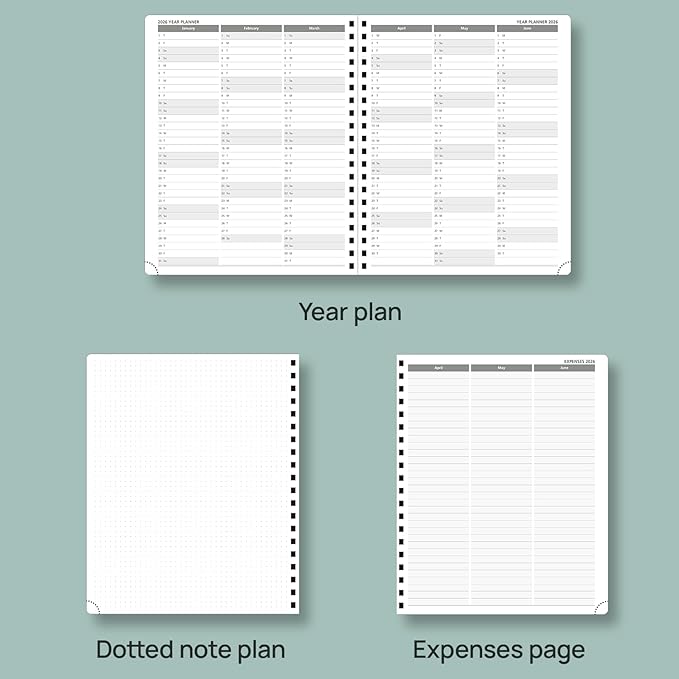POPRUN Planner 2025-2026 (Large - 8.5'' x 10.5'') Academic Weekly Calendar (July 2025 - June 2026) with Hourly Time Slots, Monthly Tabs, 100GSM Thick Papers, Spiral Leather Cover - Grey