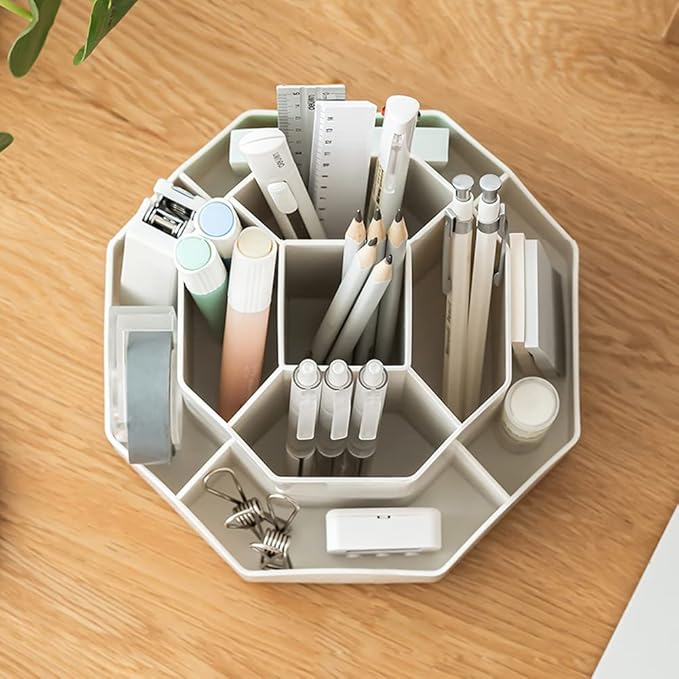 Rotating Art Supply Storage Organizer,Pencil Holder with 9 Compartment, Pen Storage Organizer, for Kids Art Desk, Homeschool Supplies, Home Office Desktop Organizer(White)