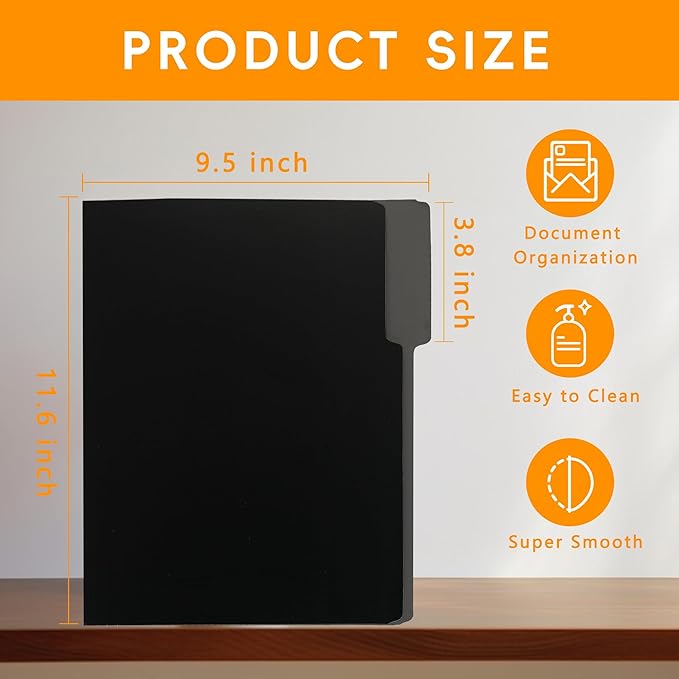 100 Packs Black File Folder,File Folders Letter Size,1/3-Cut Tabs,8.5x11 File Folders for Office,School and Home,Organizer File Folder