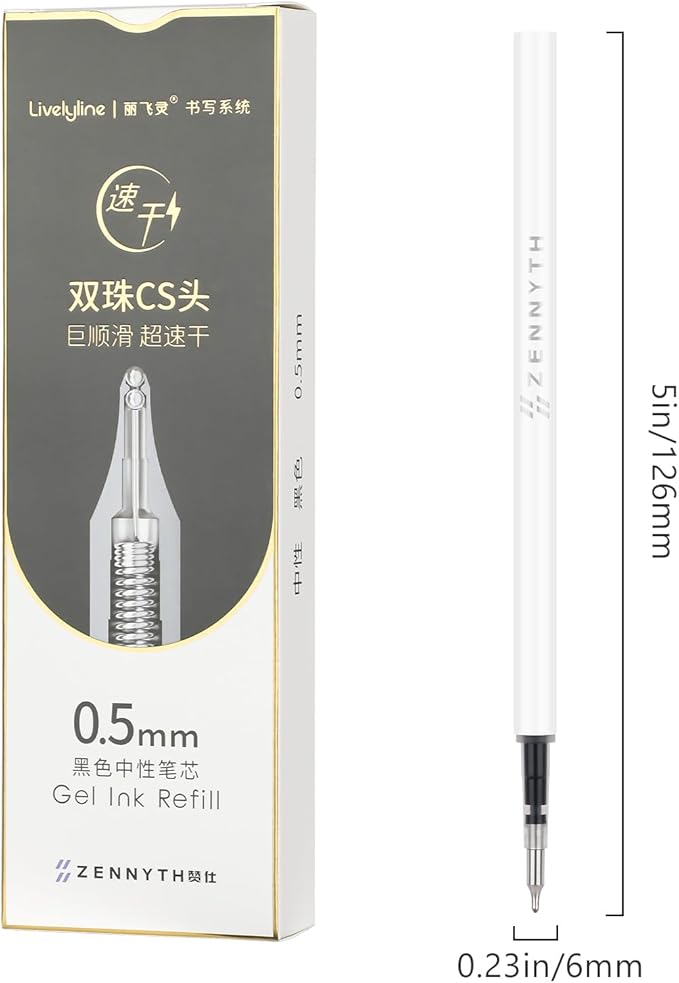 Ddaowanx 10 Pieces Gel Ink Pen Refills, Fine Point 0.5mm Tip Smooth Writing Quick Dry for Journaling Writing School Office Supplies (10 Pcs Gel Pen Refills, Black)