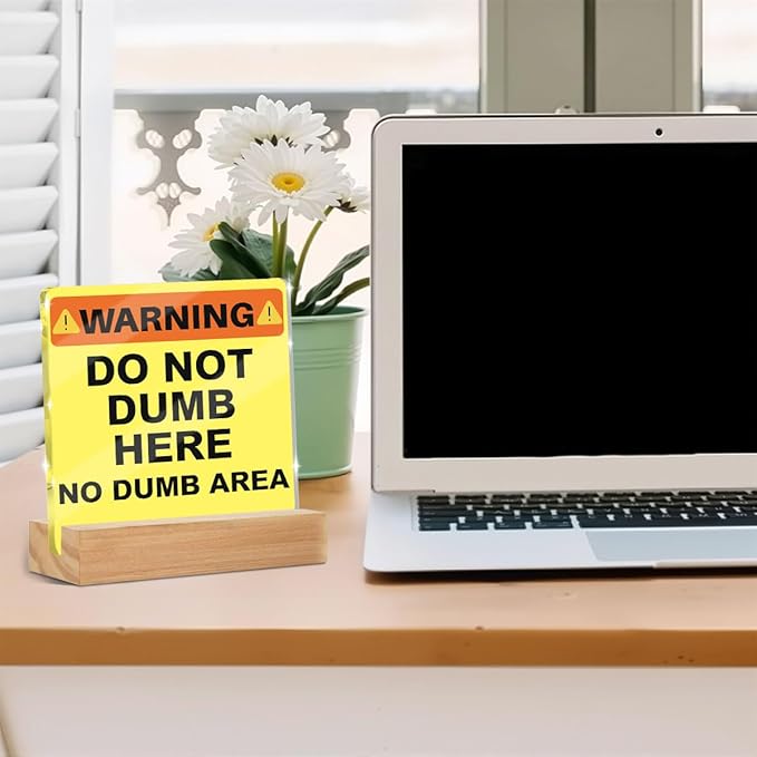 Funny Office Desk Decor Do Not Dumb Here Clear Acrylic Sign 4x4 Inch, Humorous Office Cubicle Decor Desk Accessories for Work Table Shelf, Funny Gifts for Women Men Manager Coworkers