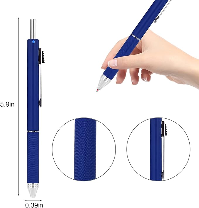 SMTTW 4-in-1Multicolor Pen,Mechanical Pencil&Black Red Blue Metal Pen,Multi Colored Pens in One with Portable Case,Refillable Ballpoint Pen with Gift Box,Professional,Executive Multifunction Pen(Blue)