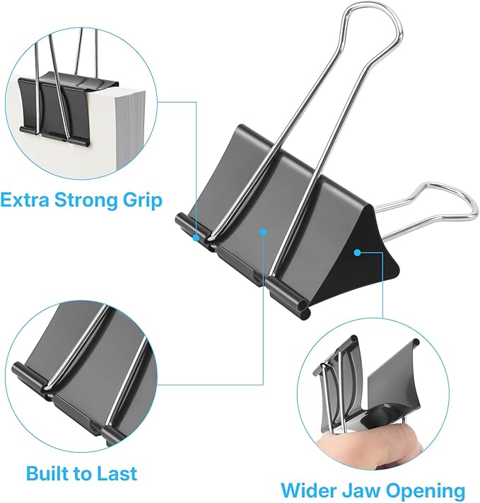 OWLKELA 3 Inch (18 Pcs) Jumbo Binder Clips, Extra Large Black Paper Clamps for Home, School and Office Supplies