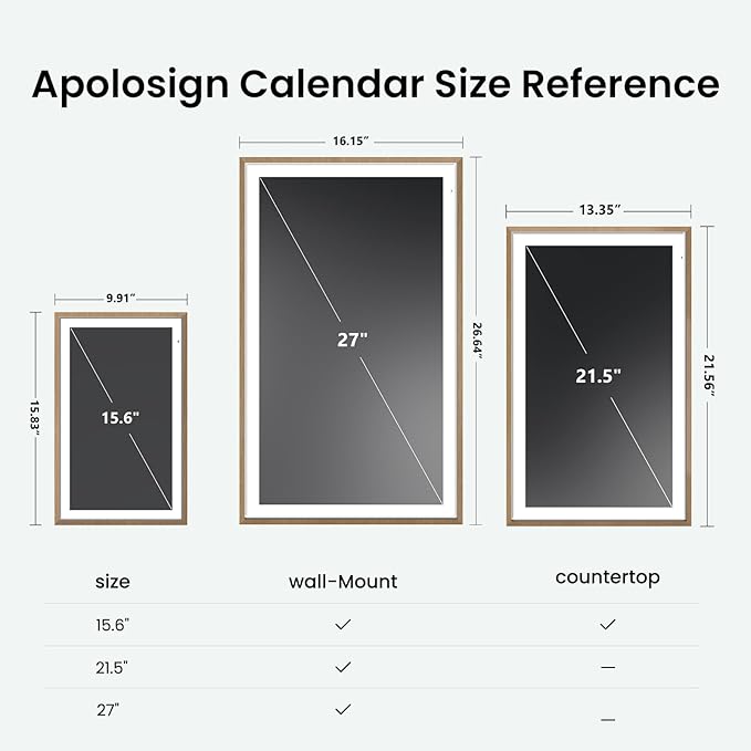 ApoloSign 21.5" Digital Calendar: Dual Mode Calendar with Google Play & Multi-calendar Sync, Electronic Planner & Chore Chart, Smart Touchscreen, Interactive Display for Family Schedules (Teak Wood, 21.5-inch)